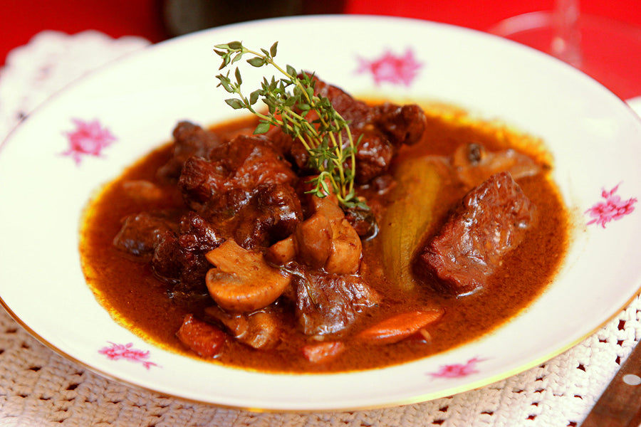 Beef bourguignon with vegetables